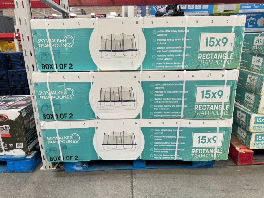 3 boxes of Skywalker Trampolines at Sam's Club