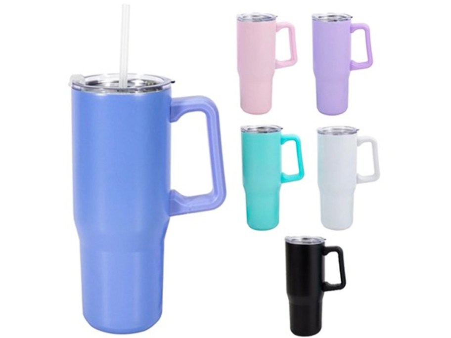Splash Double Wall Insulated Stainless Steel 30oz Travel Tumbler w_ Handle and Straw