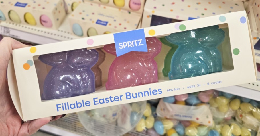 hand holding up a box of fillable bunnies