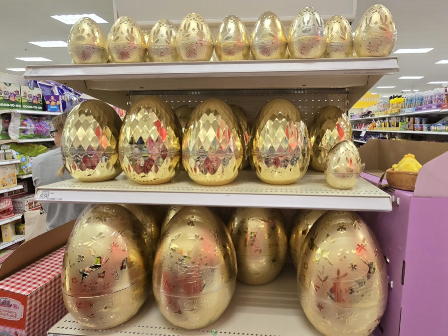 large gold fillable easter eggs on store shelves