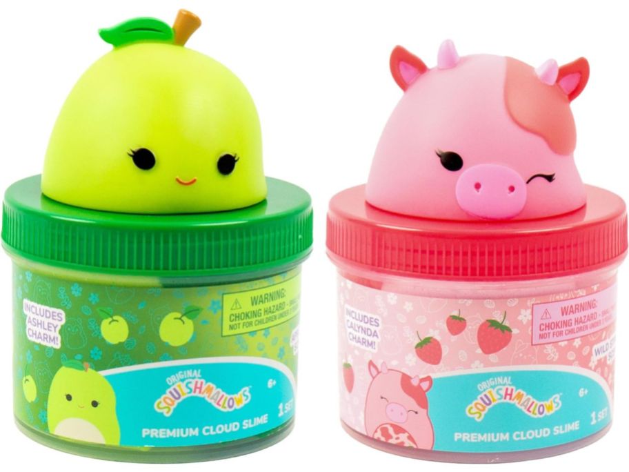 2 containers of Squishmallow slime Green Apple & Strawberry