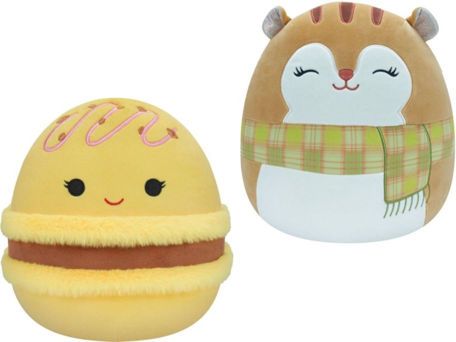 Stock images of Squishmallows Macaron and Squirrel Plush