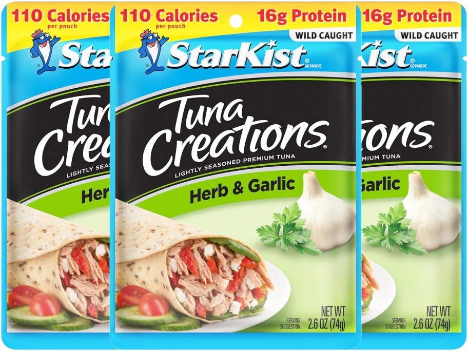 3 packs of StarKist Tuna Creations Herb & Garlic