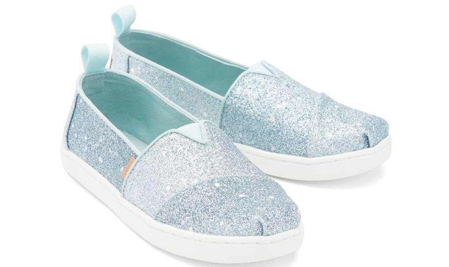 light blue glittery toms shoes