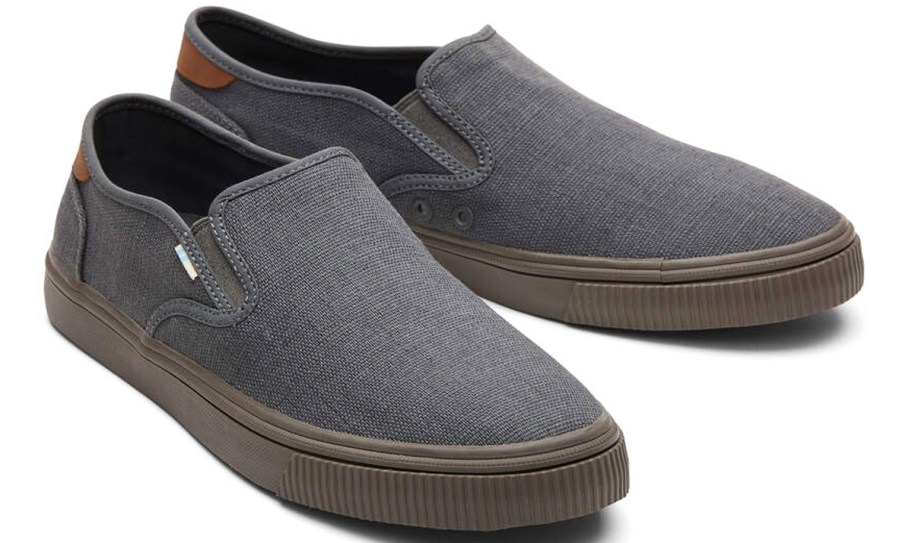 grey canvas slip-on sneakers