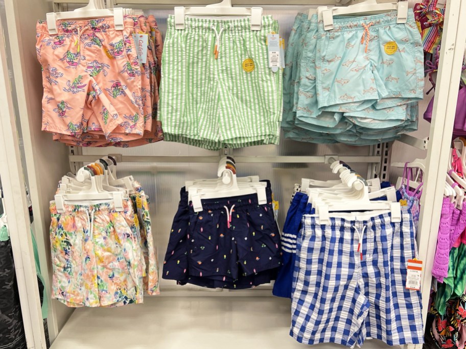boys swim shorts on display in store