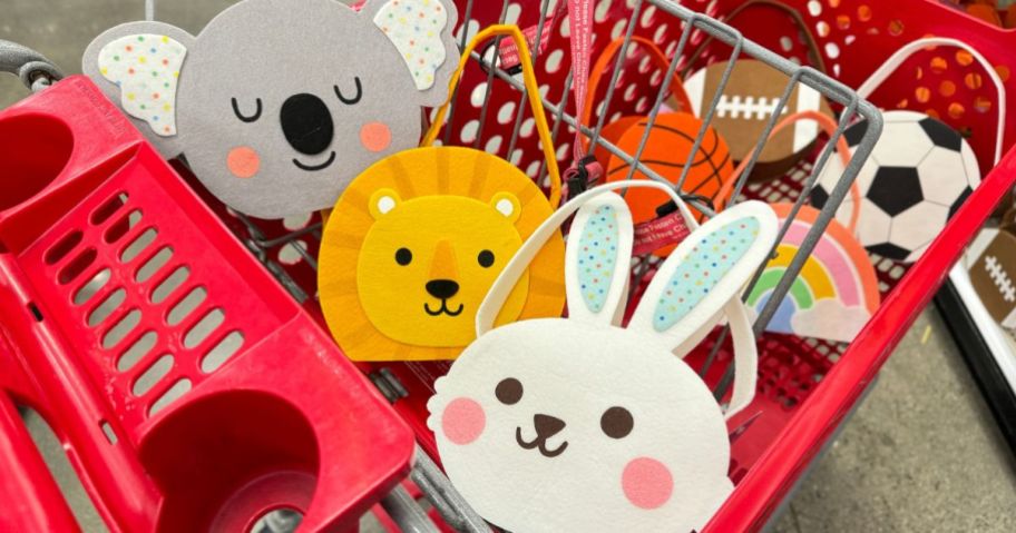 A target shopping cart filled with Spritz Felt easter baskets