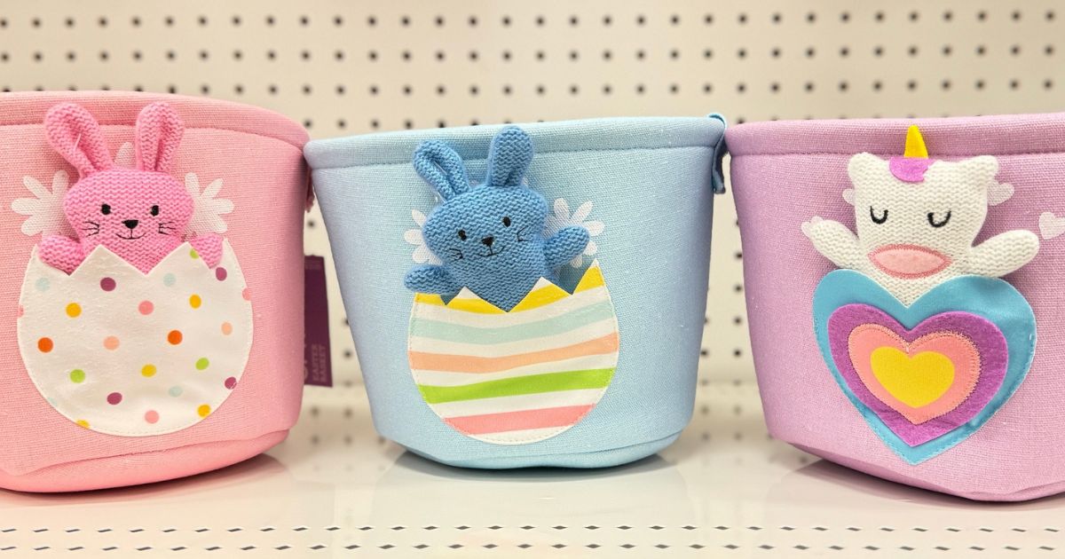 3 spritz character in a pocket easter bags on a shelf at Target