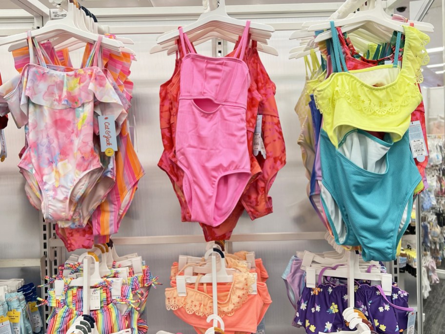 girls swimsuits on display in store