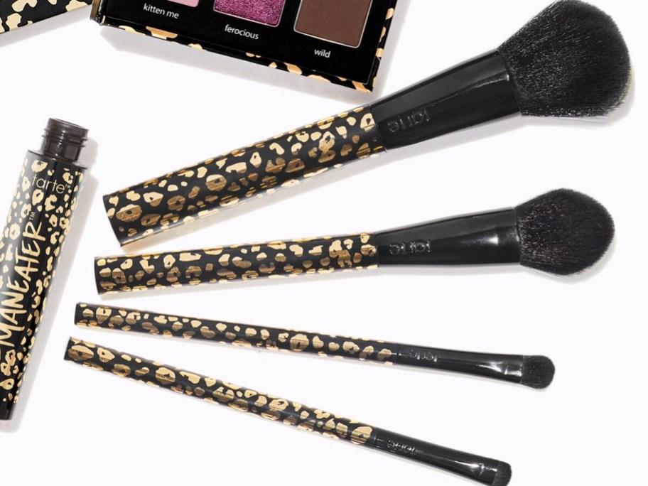 black and gold leopard print makeup brush set