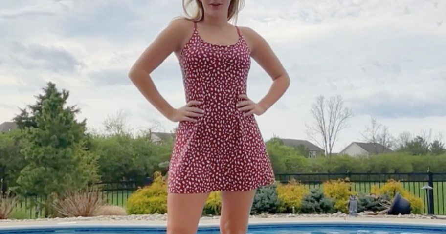 girl wearing Leovqn Women's Tennis Athletic Dress