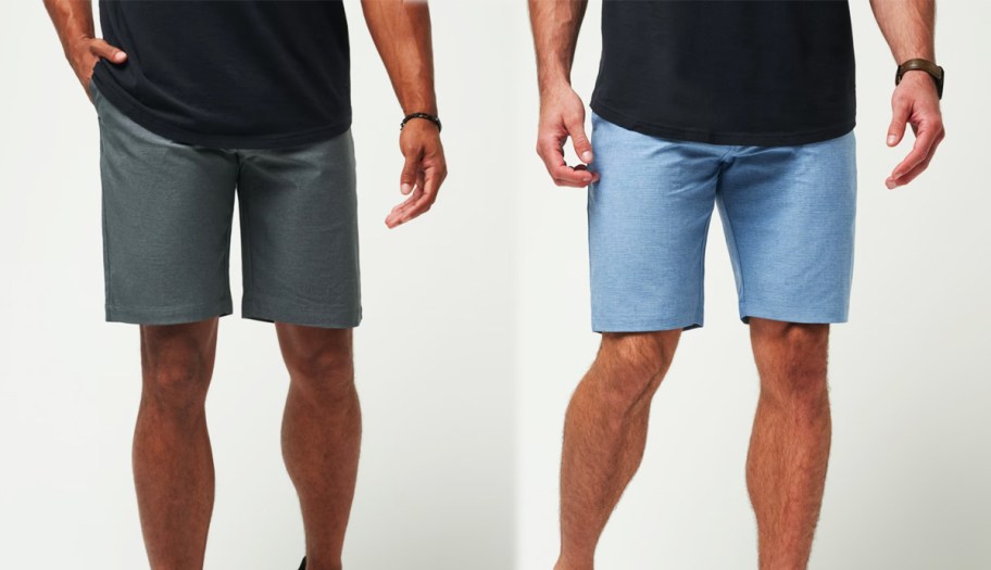 two men in grey and blue shorts