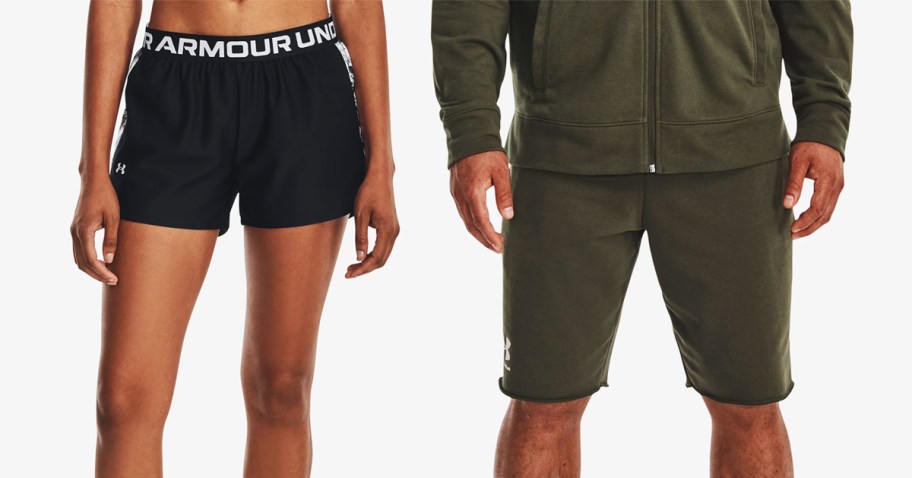 woman in black shorts and man in green shorts