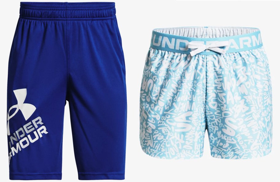 dark blue and light blue pairs of under armour shorts