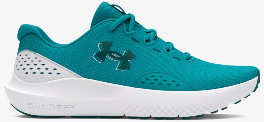 teal and white under armour running shoe