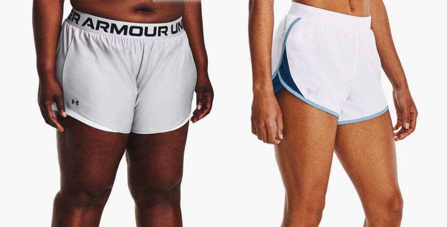 women in light grey and white under armour shorts