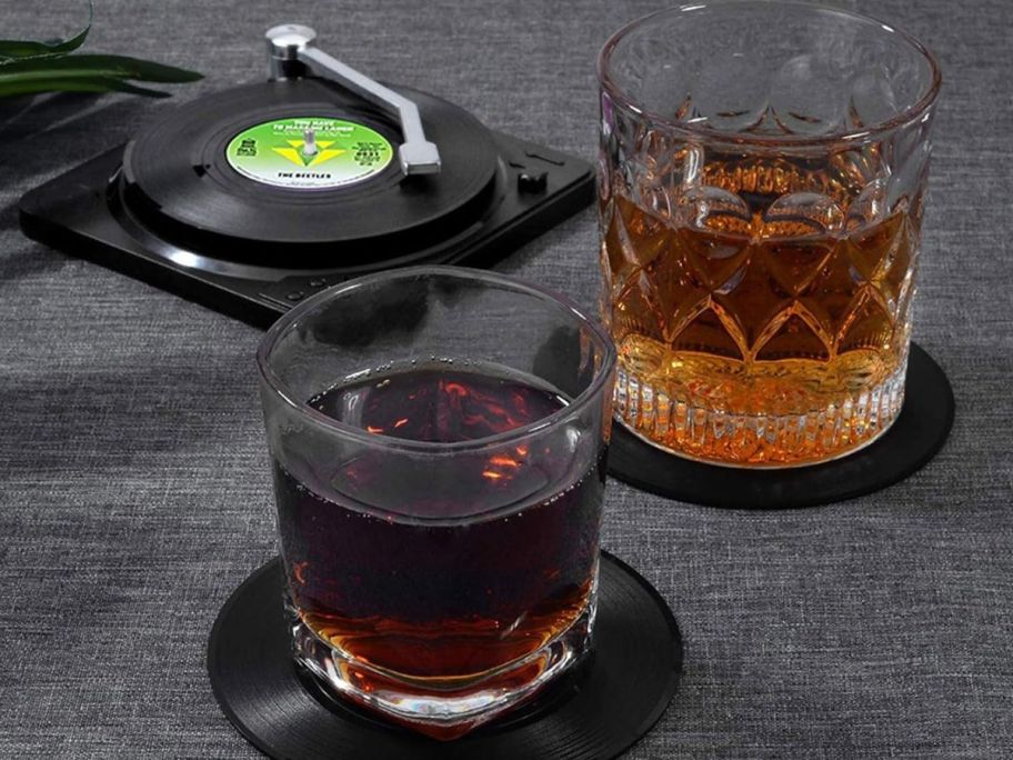 Vinyl Record Coasters with player holder