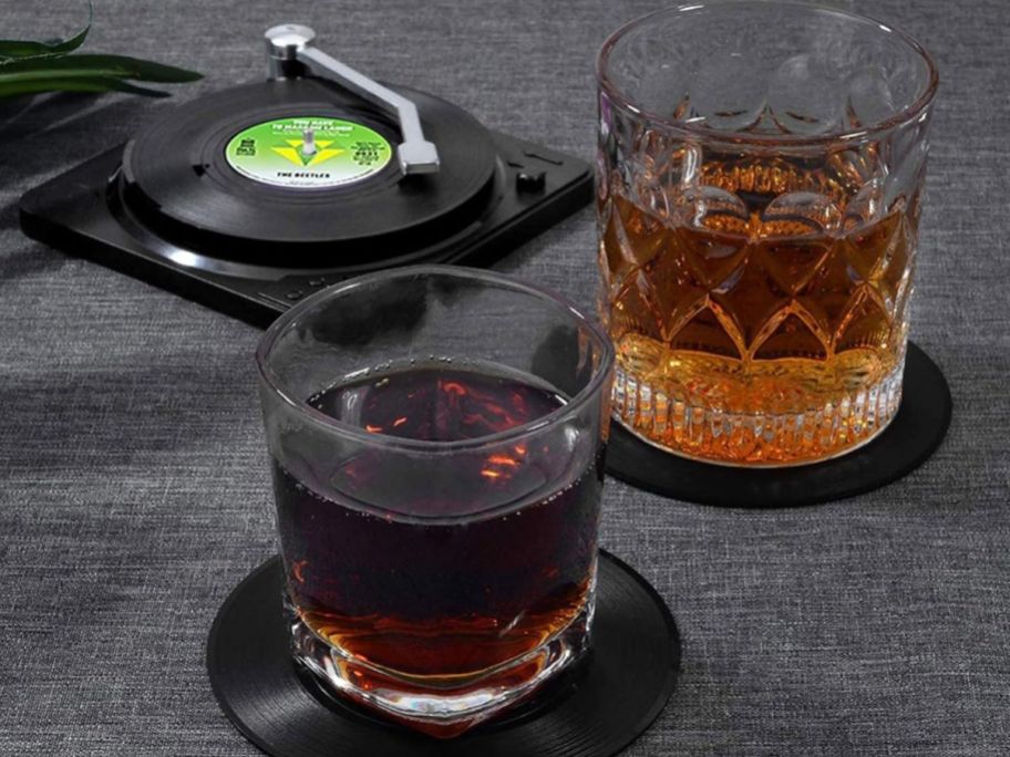 Vinyl Record Coasters with player holder
