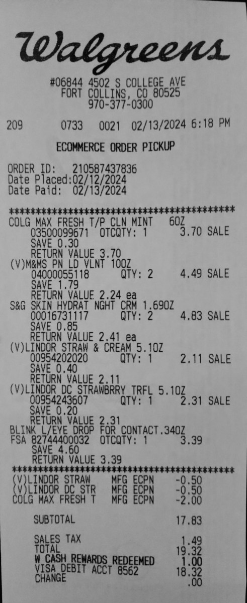 A Walgreens receipts submitted by a happy friday reader