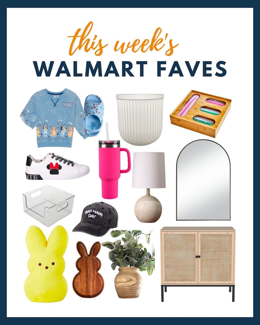 This weeks Walmart faves graphic with various stock photos of products