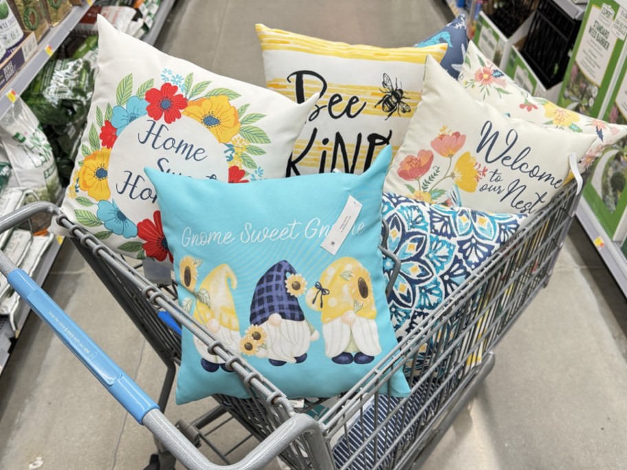 various outdoor throw pillows in walmart shopping cart