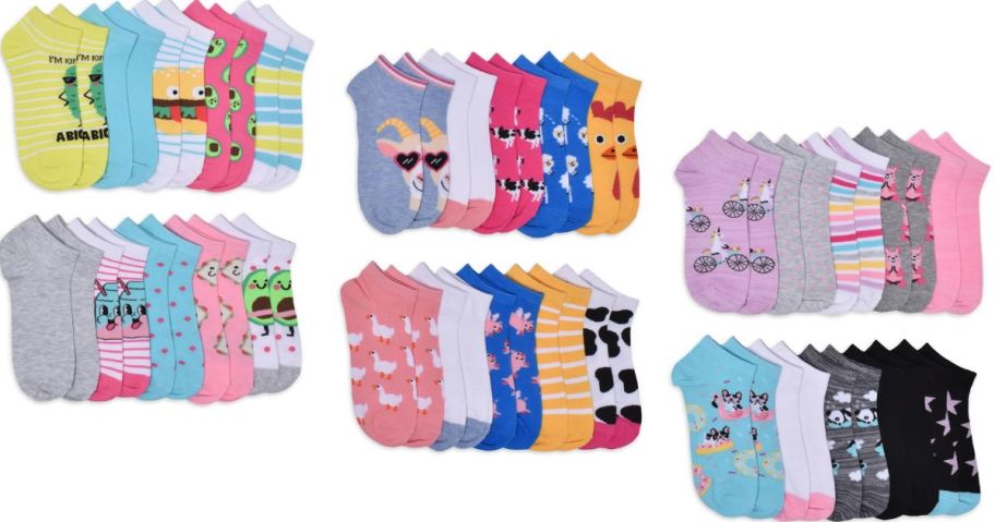 Stock image of three 10-packs of character socks from Walmart