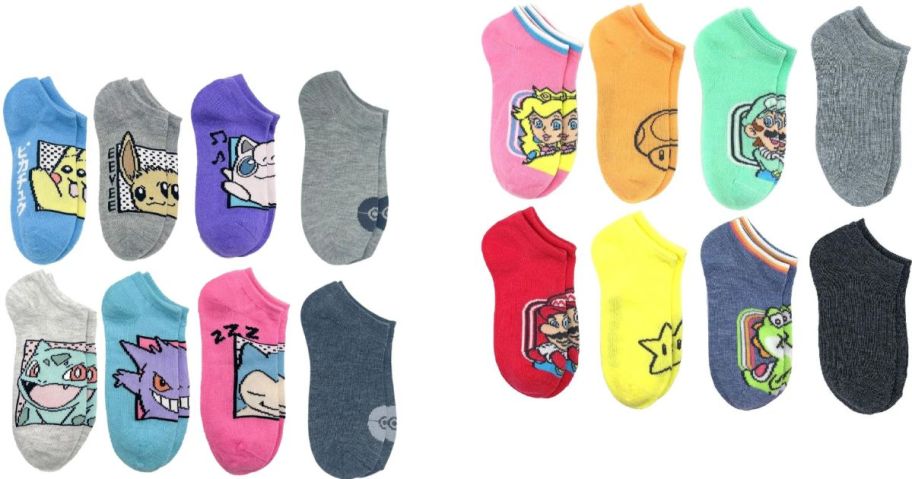 stockimages of two 8-packs of kids character socks