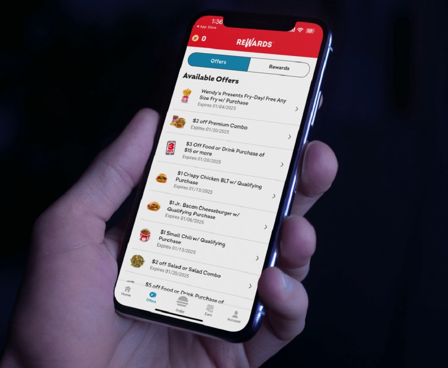 the wendy's app showing rewards for 2025