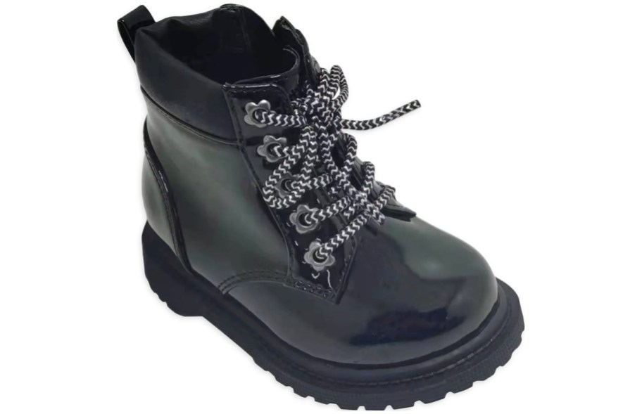 shiny black baby girls combat boot