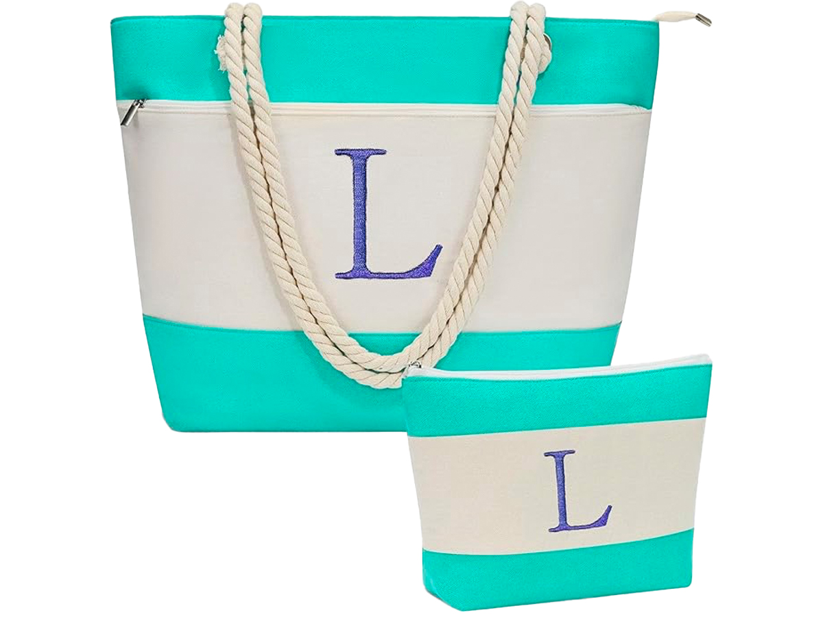 Large Initial Canvas Beach Tote AND Makeup Bag Set Just $11.69 On ...