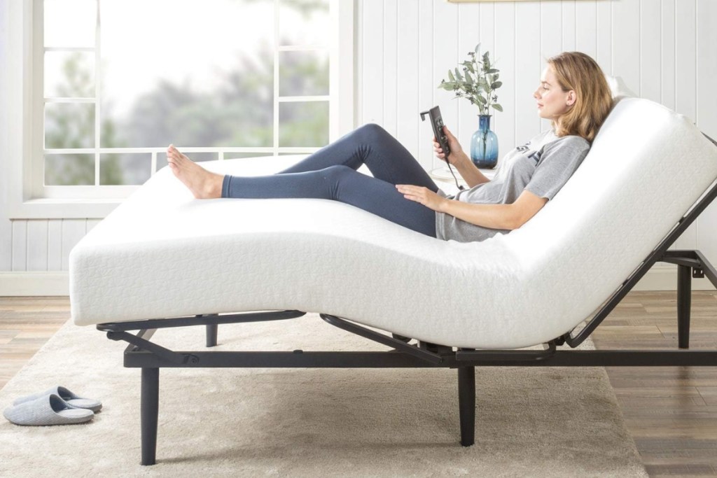 woman reading on adjustable bed