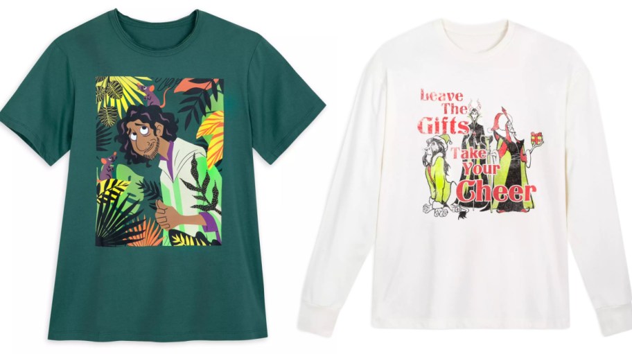 adult Disney tshirt and long sleeve shirts in green and white