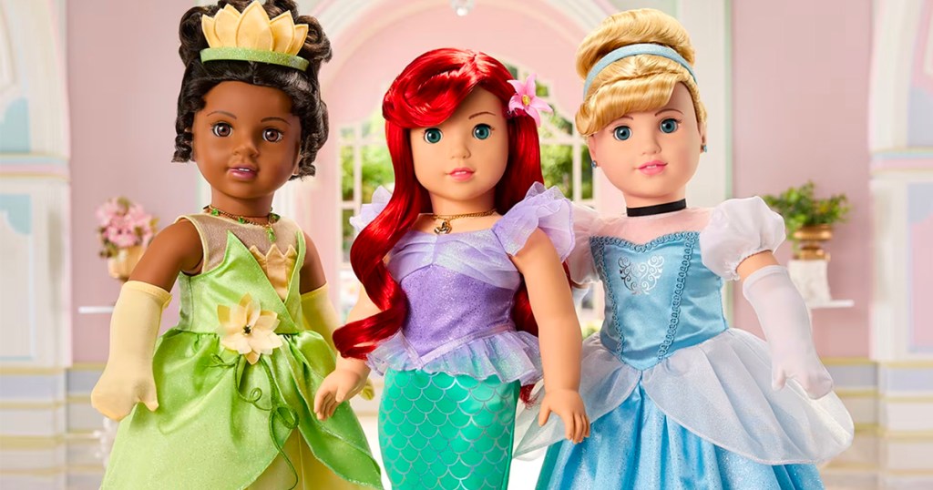 american girl Tiana, Ariel and Cinderella disney dolls 