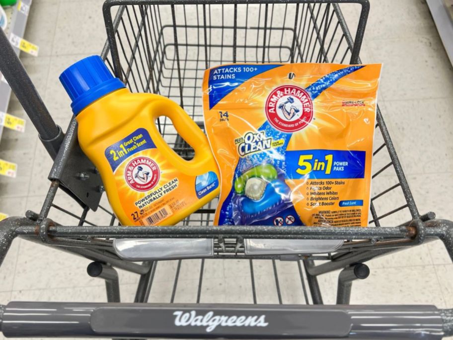 two arm and hammer laundry products in walgreens cart