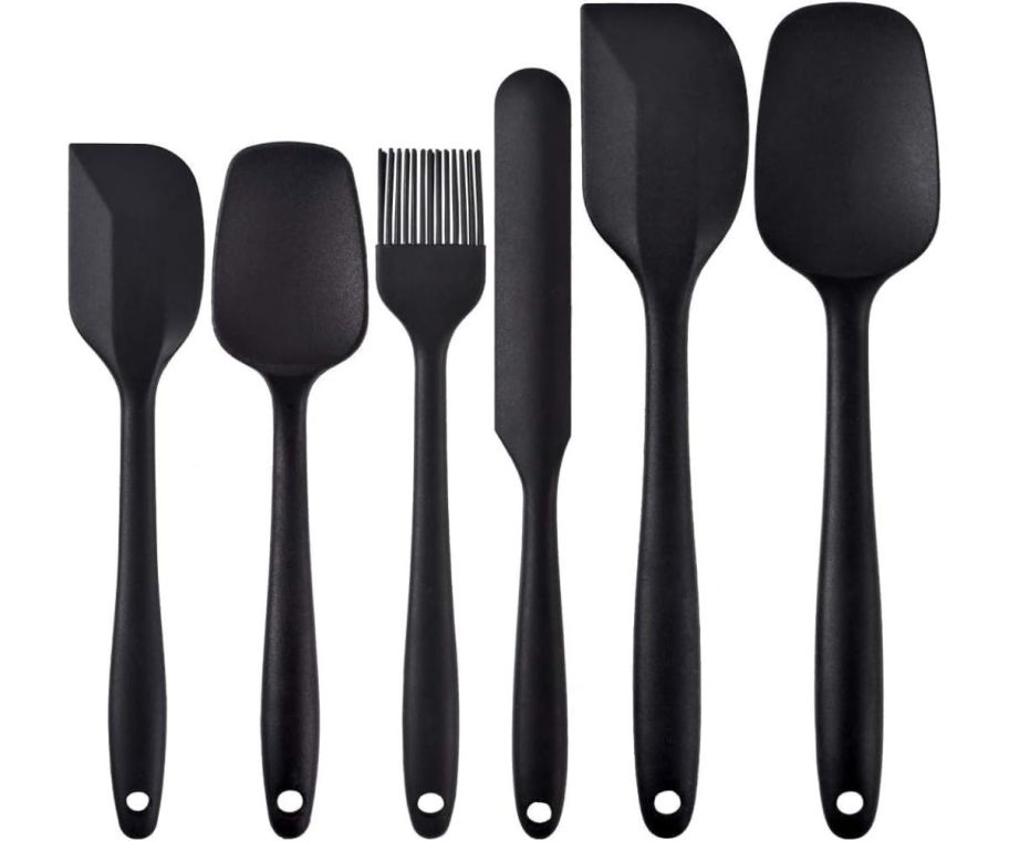 a black 6 piece silicone spatula set