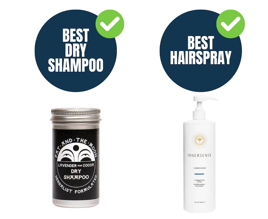 graphic of the best dry shampoo and hairspray