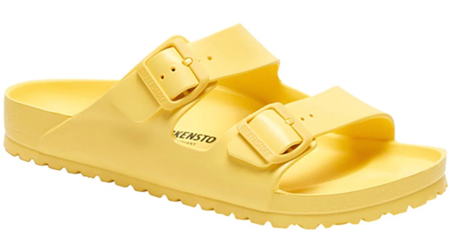 yellow birkenstock sandal stock image