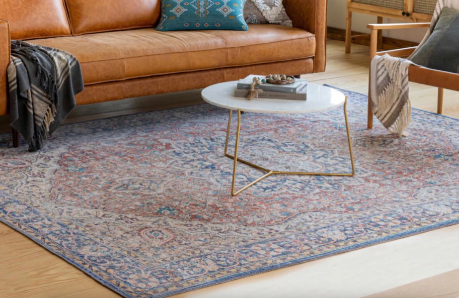 red and blue area rug