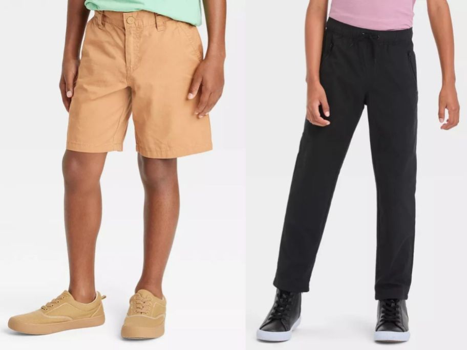 two boys wearing clearance shorts and joggers from target