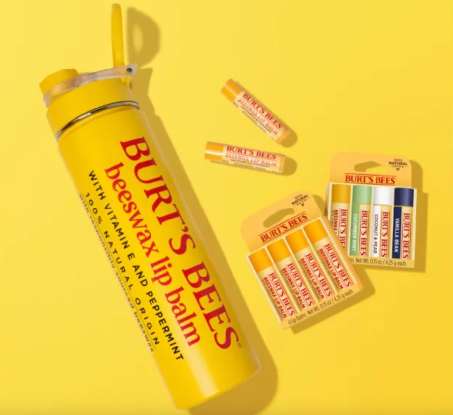 burts bees water bottle with lip balms