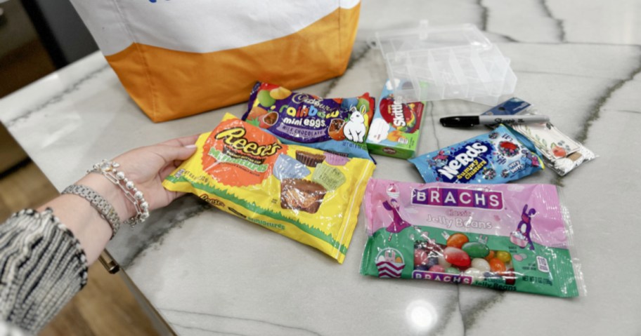 candy and supplies for making snackle boxes