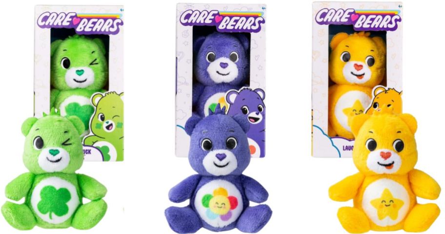 Care Bears Micro Plushes with boxes and bears shown