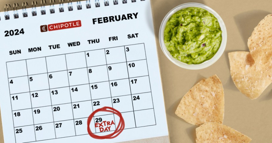 guacamole next to calendar turned to February with leap day circled