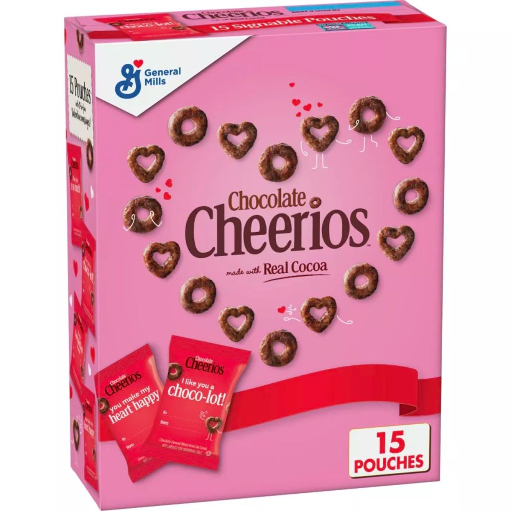 a pink chocolate valentines cheerios box