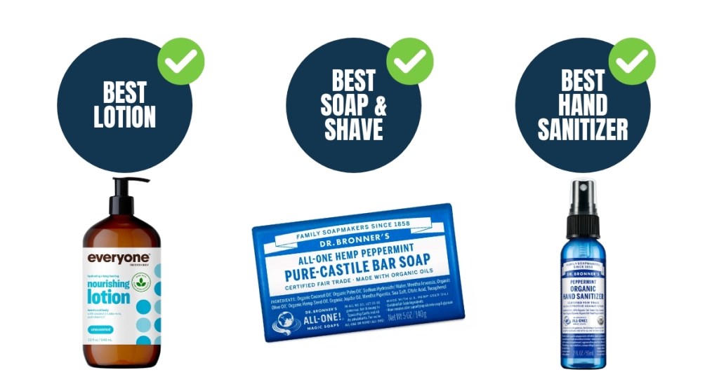 best lotion soap and shave and hand sanitizer graphic with products