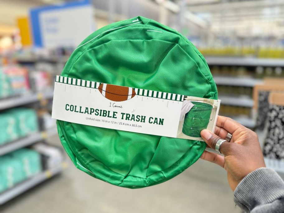 green collapsable gameday trash can