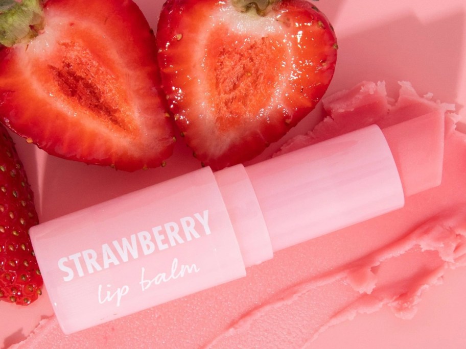 ColourPop Strawberry Lip Balm with slices of strawberries