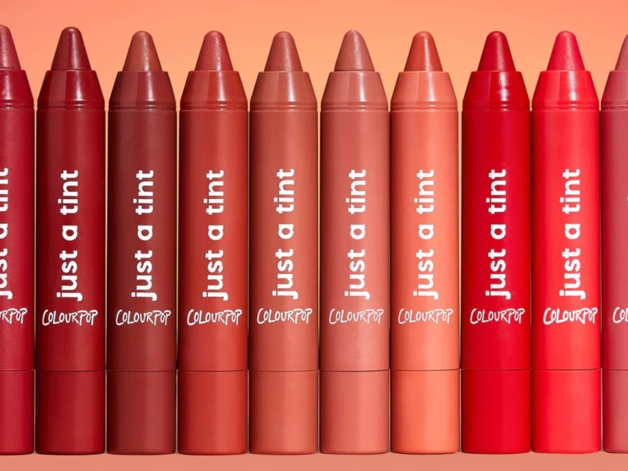 several tubes of ColourPop Just a Hint Lip Tint in various colors