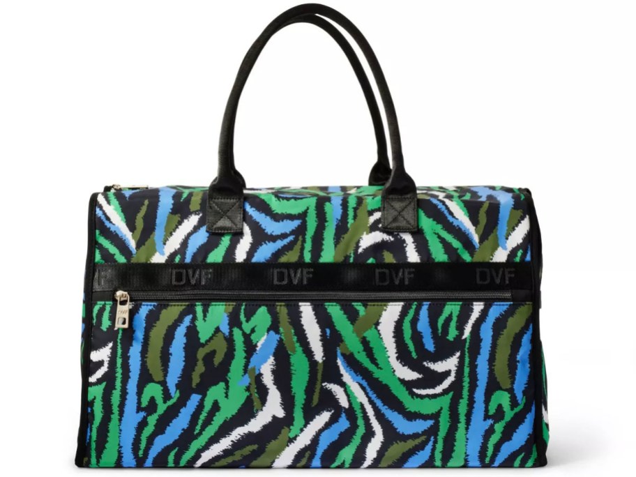 green zebra print weekender bag