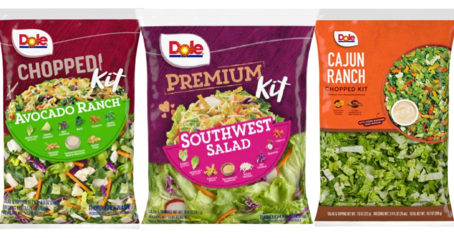 three side by side stock images of dole bagged salads that are part of the cotija recall